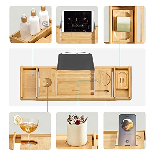 Extendable Bamboo Bath Shelf with Drink, Bookend, Soap Holder 75-109 x 4.5 x 23 cm (W x H x D), Natural, (75-109) x4,5x23cm