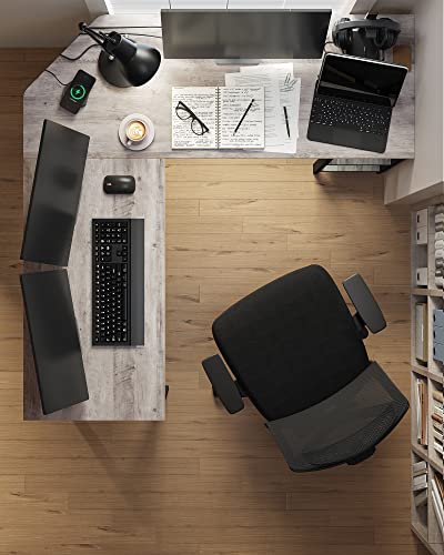 Computer Desk, L-Shaped Corner Desk, Workstation with Shelves for Home Office, Space-Saving, Easy to Assemble, Industrial, Greige and Black