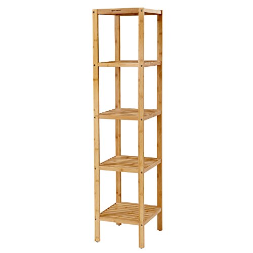 5-Tier Bamboo Bathroom Shelf, Standing Kitchen Rack, 33 x 33 x 146 cm(L x W x H), for Narrow Spaces, Living Room, Bedroom, Hallway