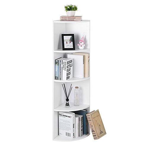 4-Tier Corner Shelf Unit, Freestanding Display Storage Shelves and Wooden Bookcase, for Kitchen, Bedroom, Living Room, Study, White