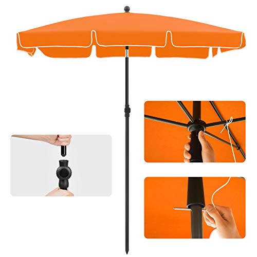 Rectangular Balcony Parasol 2 x 1.25 m, UPF 50+ Protection, Tilting Sunshade, PA-Coated Canopy, Carrying Bag, Garden Terrace, Base Not Included, Orange