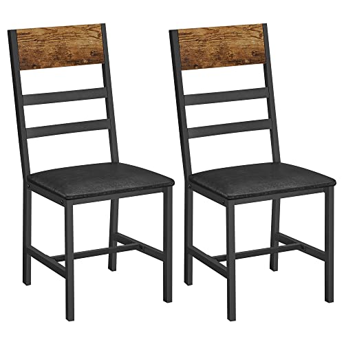 Dining Chairs, Set of 2, Kitchen Chairs with Metal Frame, Upholstered Chairs, Soft Padded, Ergonomic, for Dining Room and Kitchen, Vintage Brown/Black