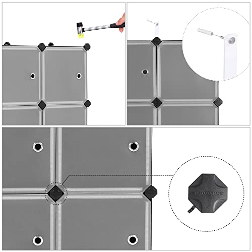 9-Cube Storage Organiser Unit, Plastic Closet with Doors, Modular Cabinet for Clothes, Shoes, Toys, Books, Easy to Assemble, Black