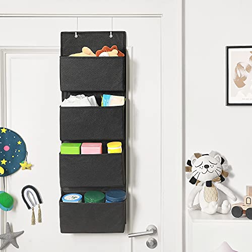 Over-Door Storage with 4 Pockets, Wall Hanging Storage Organiser, Practical and Spacious, for Children’s Room Office Bedroom, 33.5 x 12 x 100 cm, Black