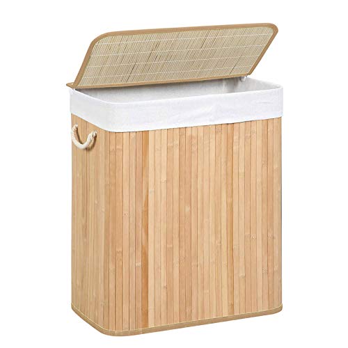 Laundry Basket with Lid, Laundry Hamper with Removable Liner Bag, Clothes Hamper with Clip and Handles, Foldable, 100L, for Laundry Room, Bedroom, Natural