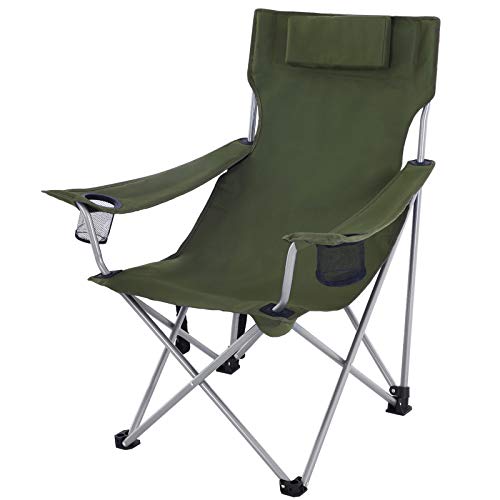 Folding Camping Chair, Outdoor Chair with Armrests, Headrest and Cup Holder, Stable Structure, Max. Capacity 150 kg, Green