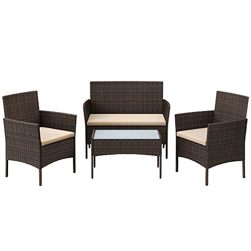 Balcony Garden Furniture Set PE Polyrattan Lounge Set Patio Furniture Outdoor for Patio Balcony Garden Brown Taupe