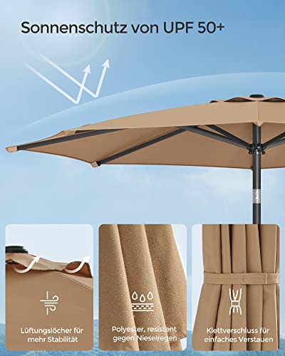 264 cm Garden Parasol Umbrella, UPF 50+, Sun Shade, 30° Tilt in 2 Directions, Crank Handle for Opening and Closing, for Outdoor Gardens Pool Balcony Patio, Base Not Included, Taupe