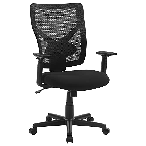 Mid-back Mesh Office Chair, Swivel Ergonomic Chair with Tilt Mechanism, Padded with Inner-Spring, Adjustable Lumbar Support, Armrests, Loading Capacity of 120 kg, Black