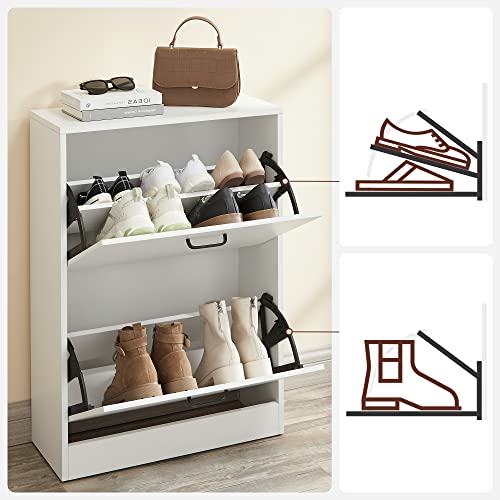 V1 Shoe Cabinet with 2 Doors, Shoe Cabinet with 2 Compartments, for Hallway, Living Room, Bedroom, 60 x 24 x 80 cm, White