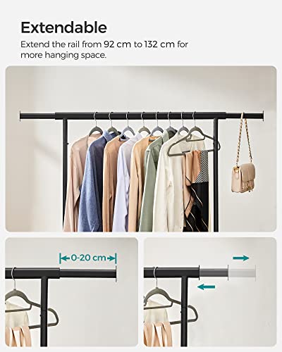 Clothes Rack on Wheels, Heavy Duty Clothes Rail, with Extendable Hanging Rail, 90 kg Load Capacity, Easy Assembly, Portable, Black