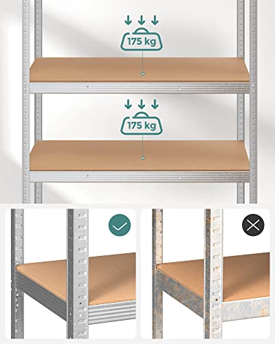 5-Tier Shelving Unit, Steel Shelving Unit for Storage, Tool-Free Assembly, for Garage, Shed, Load Capacity 875 kg, 60 x 120 x 200 cm, Silver