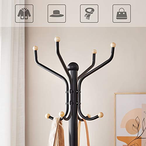 Metal Coat Rack, Clothes Stand, Hat Handbag Hanger, 182 cm Tall Hall Tree, Black