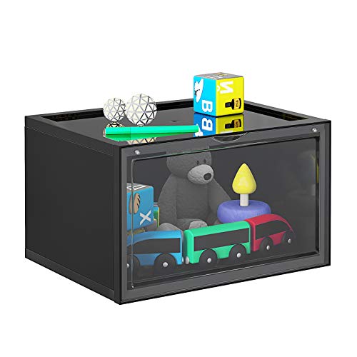 Shoe Boxes, Pack of 6 Stackable Shoe Organisers with Clear Door, Plastic Shoe Storage for UK Size 11, 36 x 28 x 22 cm, Black