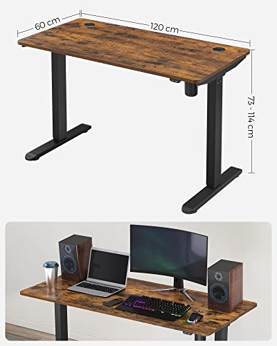 Electric Standing Desk, Height-Adjustable Sit-Stand Desk, Stand up Desk with Metal Frame, for Home Office, Rustic Brown and Black