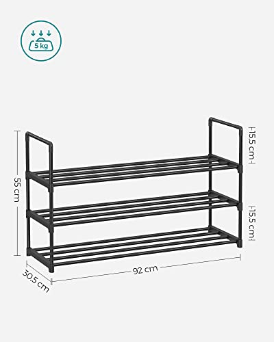 3-Shelf Shoe Rack, Metal Shoe Storage Organiser, Easy to Assemble, 12 to 15 Pairs Shoes, Stackable Shoe Shelf for Closet, Entryway, Black