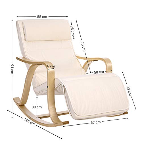 Solid Wood Rocking Chair Footrest with 5 Adjustable Heights Holds up to 150 kg Light Grey