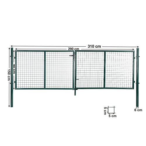 Metal Garden Gate Galvanised Fence with Lock 150 x 315 cm