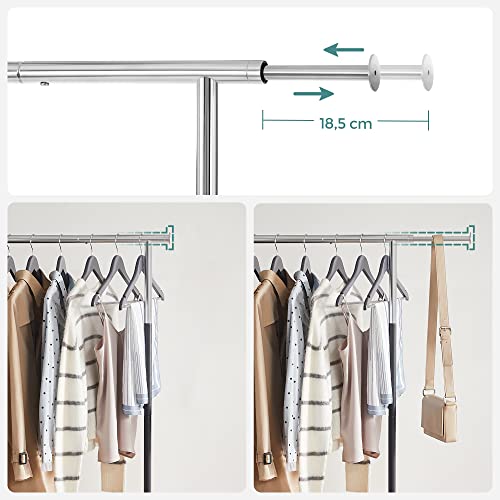 Clothes Rail, Clothes Rack, Garment Rack on Wheels, Hanging Rail for Clothes, Top Rail Holds up to 25 kg, Adjustable, Silver and Black