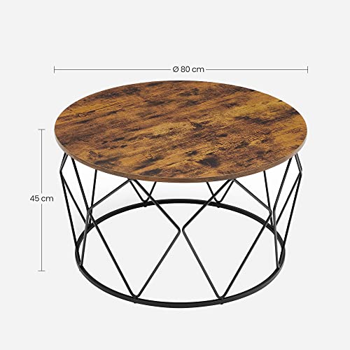 Round Coffee Table, Small Centre Table with Steel Frame, for Living Room, Bedroom, Study, Industrial Style, Rustic Brown and Black