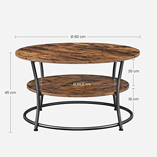 Coffee Table, Round Cocktail Table With Shelf, Tea Table, Easy Assembly, Metal, Industrial Design, Rustic Brown