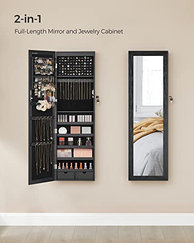 Hanging Jewellery Cabinet Lockable Mirror Cabinet Wall Cabinet with Mirror and Multiple Compartments Wall Mounted Door Hanging for Necklaces Earrings Black