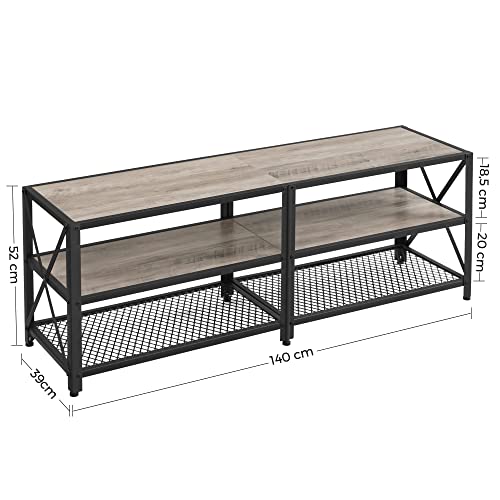 TV Stand for TV up to 65 Inches, TV Table, Entertainment Center, 3-Tier TV Console, Steel Frame, Industrial Style, for Living Room, Greige and Black U