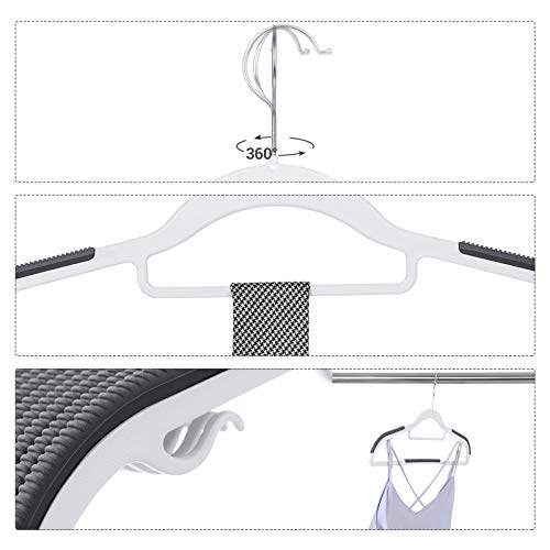 Set of 30 Clothes Hangers, Non-Slip Plastic Hangers, Space-Saving Coat Hangers, 0.5 cm Thick, 42 cm Long, Silver 360° Swivel Hook, White and Dark Grey