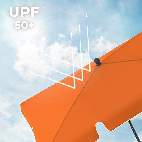 Rectangular Balcony Parasol 2 x 1.25 m, UPF 50+ Protection, Tilting Sunshade, PA-Coated Canopy, Carrying Bag, Garden Terrace, Base Not Included, Orange