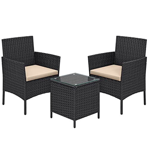 Balcony Furniture Garden Furniture Set PE Polyrattan Lounge Set Table and 2 Chairs Patio Furniture Outdoor for Patio Balcony Garden Black Taupe