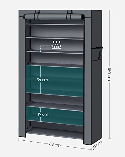 10-Tier Shoes Rack with Dustproof Cover, Storage Cabinet, Organizer Hold up to 40 Pairs of Shoes, in Living Room, Hallway, 88 x 28 x 160 cm, Grey