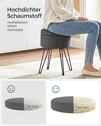 Round Storage Ottoman Bundle, Small Ottoman Stool with Storage, Vanity Chair, Footrest, for Living Room, Bedroom, Dark Gray LOM002G02 and