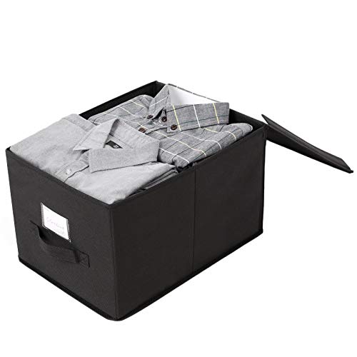 Set of 3 Foldable Storage Boxes with Lids, Fabric Cubes with Label Holders, Storage Bins Organiser, 40 x 30 x 25 cm, Black