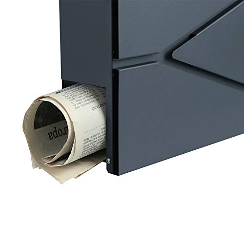 Modern Mailbox, Lockable Wall-Mounted Post Letter Box with Newspaper Holder, Easy to Install, Anthracite Grey