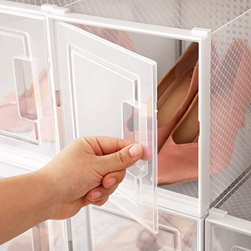 Tall Shoe Boxes, Pack of 10 Plastic Shoe Storage Organisers for High Heels, Ankle Boots, High Tops, Stackable and Foldable, Clear Front Door, Transparent