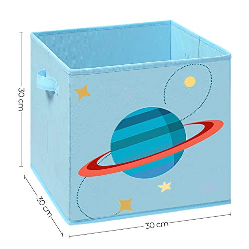 Storage Boxes, Set of 3, Toy Organiser Boxes, Foldable Storage Cubes with Two Handles, for Kid’s Room, Playroom, Bedroom, 30 x 30 x 30 cm, Space Theme, Blue 