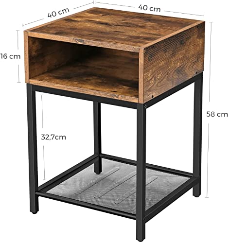 Nightstand, Side Table, End Table with Open Compartment and Mesh Shelf, for Living Room Bedroom, Easy Assembly, Space-Saving, Industrial, Rustic Brown and Black