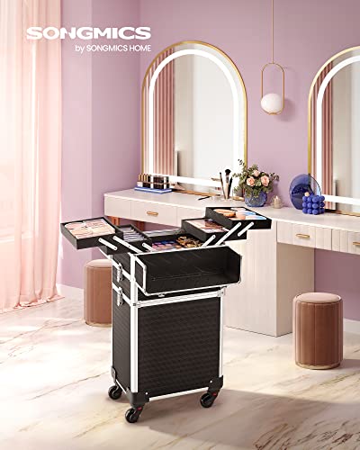 Large Trolley with Wheels Professional Vanity Case Empty Beauty Case Makeup Case 4 Universal Wheels for Travel and Work Black, black