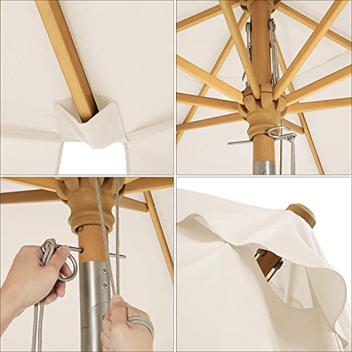 Balcony Umbrella, 3 x 2 m Rectangular Garden Parasol, Sun Protection, Wooden Pole and Ribs, Tilt Mechanism, Base Not Included, for Patio Outdoor Garden Terrace, Beige