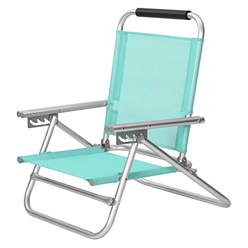 Portable Beach Chair with 4-Position Reclining Backrest, Folding Beach Chair with Armrests, Breathable and Comfortable Fabric, Outdoor Chair, Green