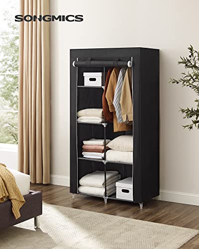 Fabric Wardrobe, Clothes Storage Organiser with 2 Hanging Rails, 6 Shelves, Customisable Design, 88 x 45 x 168 cm, for Bedroom, Department, Black