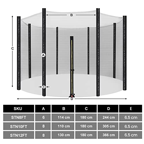 Trampoline Net Replacement for 366 cm (12 ft) Dia. Round Trampolines, Safety Net for 8 Straight Poles, Mesh Enclosure Net, Black