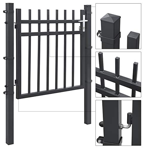 Garden Gate, Galvanised Iron Garden Door, Fence Gate, Sturdy and Durable, with Quality Lock, Handle and Key, 106 x 100 cm (L x H), Grey