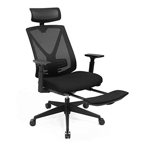 Ergonomic Office Chair with Footrest, Desk Chair with Lumbar Support, Adjustable Headrest and Armrest, Height Adjustment and Rocker Function, Maximum Load 150 kg, Black