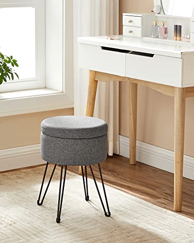 Round Storage Ottoman Bundle, Small Ottoman Stool with Storage, Vanity Chair, Footrest, for Living Room, Bedroom, Dark Gray LOM002G02 and