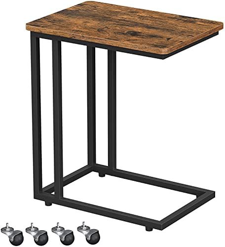 End Table, Side Table, Coffee Table, with Steel Frame and Castors, Easy Assembly, Industrial, for Living room, Bedroom, Balcony, Rustic Brown and Black