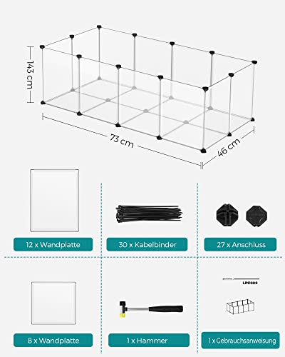 Pet Playpen, Guinea Pig Run and Cage with Floor, Indoor DIY Transparent Plastic Enclosure for Hamsters, Rabbits, Hedgehogs, Small Animal Exercise Habitat, White