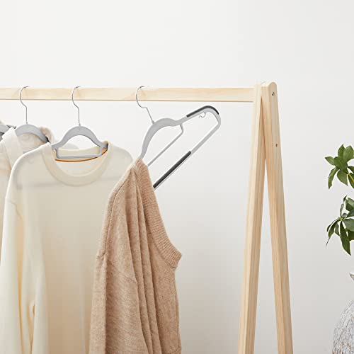 Set of 30 Clothes Hangers, Non-Slip Plastic Hangers, Space-Saving Coat Hangers, 0.5 cm Thick, 42 cm Long, Silver 360° Swivel Hook, Light Grey and Dark Grey