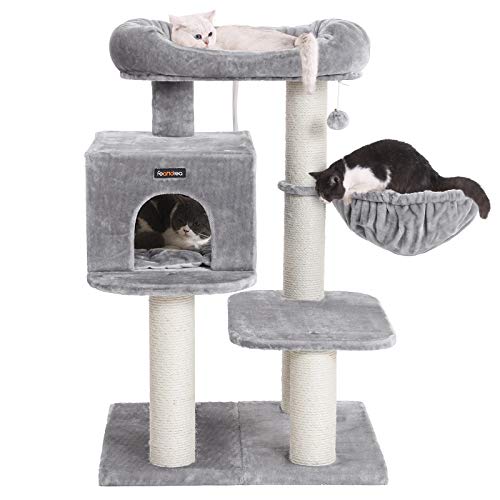 Cat Tree, Cat Tower with XXL Plush Perch, Cat Condo with Adjustable Units, Cat Toys, Extra Thick Posts Completely Wrapped in Sisal, Stable, Beige , Light Grey