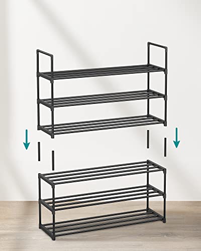 3-Shelf Shoe Rack, Metal Shoe Storage Organiser, Easy to Assemble, 12 to 15 Pairs Shoes, Stackable Shoe Shelf for Closet, Entryway, Black